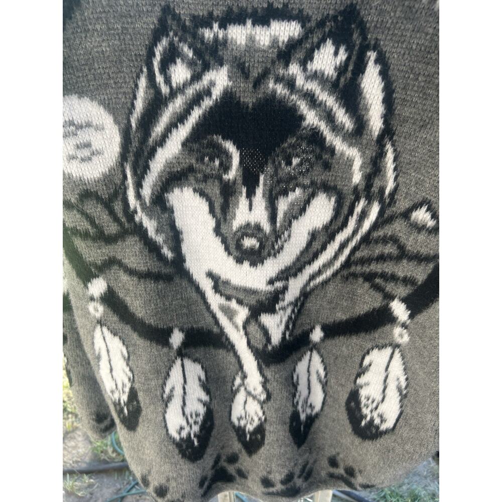 Vintage Wool Hoodie Graphic Full Zip Ecuador Sweater Men's L Native feathers - Picture 4 of 14